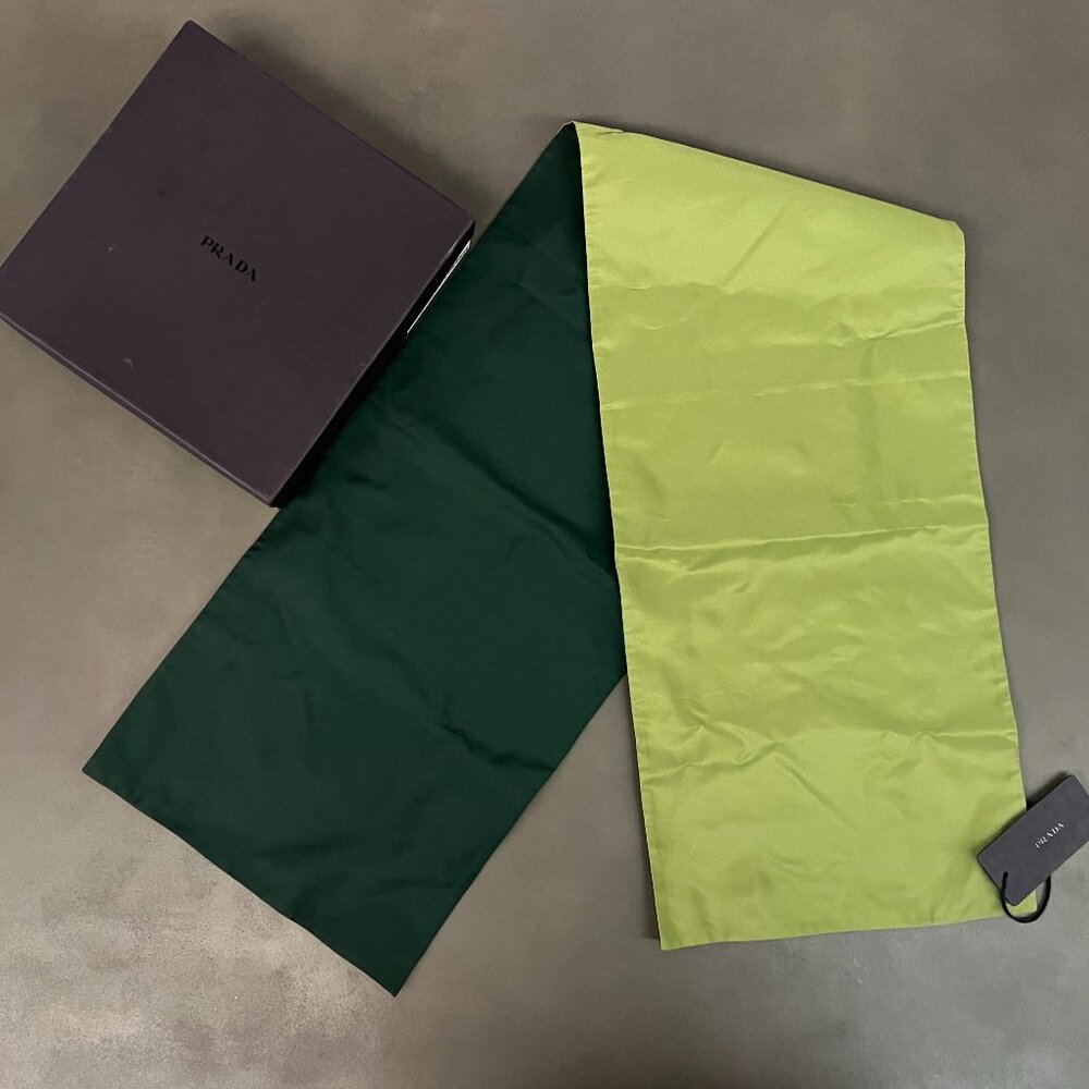 NWT Prada 100% Silk Scarf Green & Chartreuse Italy NEW w/ Box 45.4” x 10.25”